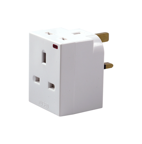 Orange 13A 3 Way Adapter with Neon & Fuse