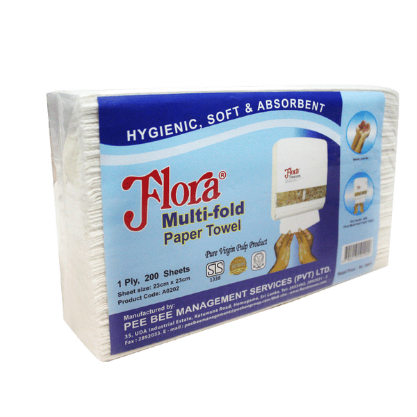 Flora Multi-fold Paper Towels - 1 Ply -  200 Sheet Packs